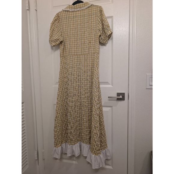 Floral Garden Midi Dress with Peter Pan Collar - Yellow Gingham - Picture 5 of 9